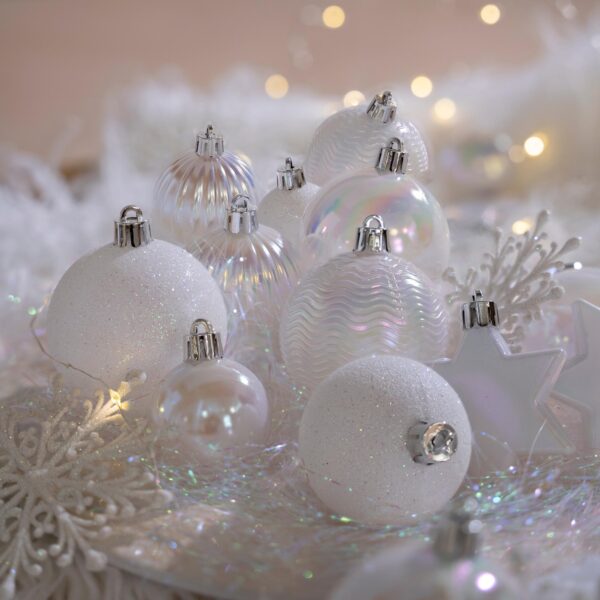 Árbol de Navidad verde de 300 cm de alto - Adornos blanco/plata