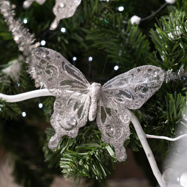 Árbol de Navidad verde de 300 cm de alto - Adornos blanco/plata