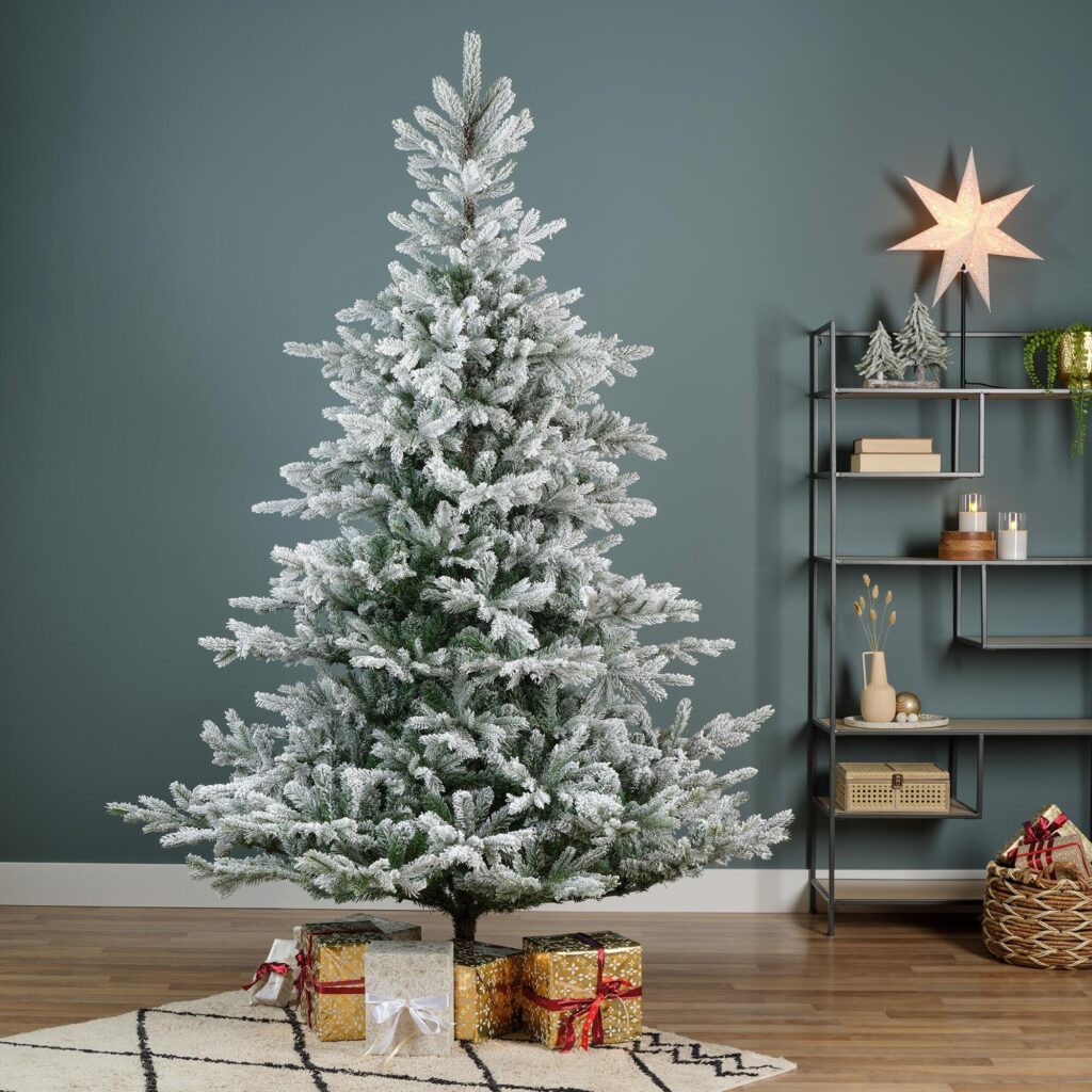 Árbol de Navidad verde de 300 cm de alto - Adornos blanco/plata